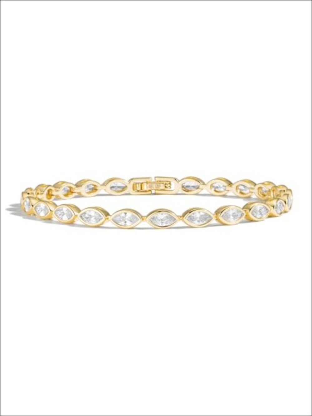 14K Gold Filled Tennis Bracelet Bezel Set Marquise CZ 6.5"